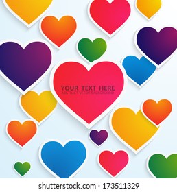 Colorfull paper hearts with place for text.Vector illustration for your deisgn.