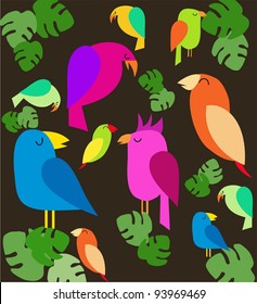 colorfull parrots on trees