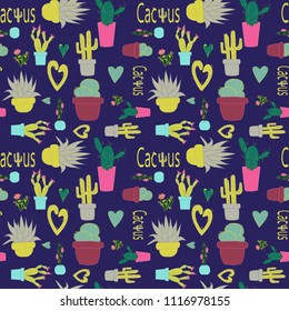 Colorfull pattern with hand drawing cactus