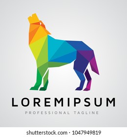 Colorfull Polygonal Wolf Logo design Template