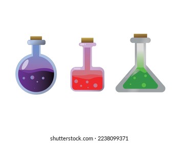 Colorfull potion flask set for videogames or infographics