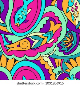 Colorfull psychedelyc pattern. Happy summer sea background . Underwater vector illustration. 