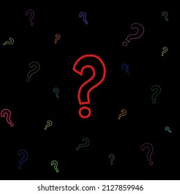 Marcas de preguntas coloridas sobre fondo negro, fondo de ilustración para QnA, FAQ, diseño, web y varios propósitos. 