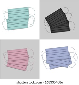 Colorfull of Safety breathing masks. Industrial safety mask, dust protection respirator and breathing medical respiratory mask. Hospital or pollution protect face masking on gray white background. 