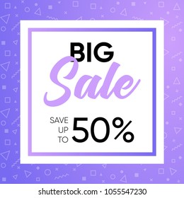 Colorfull sale banner, lilac adn purple dual gradient background with geometric pattern, can be used as poster or flyer
