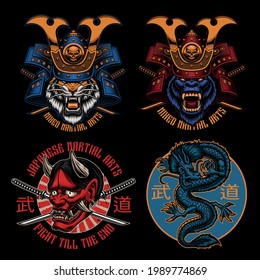 Colorfull Samurai t-shirt designs bundle, translation of Japanese characters in the file layer name
 
