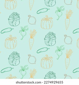 Colorfull Seamless vegetable background Vector Pattern Bright color Pattern suitable for posters, postcards, fabric or wrapping paper