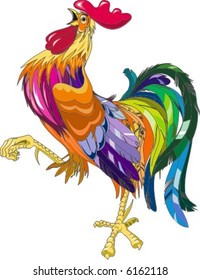 Colorfull singing Cock. Colour & strokes on separate layers.