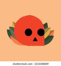 Colorfull skull and flower headdress isolated on white background. Vector illustration