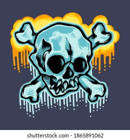colorfull skull graffiti logo and bones