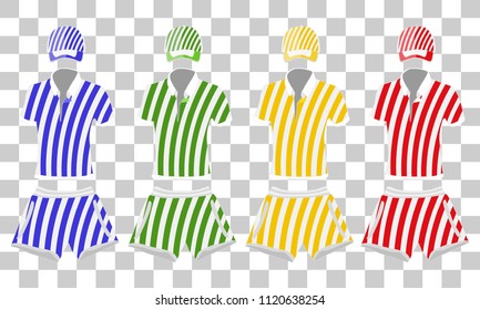 colorfull summer clothes set: polo shirt, baseball cap and shorts black and white colors. vector drawing illustration