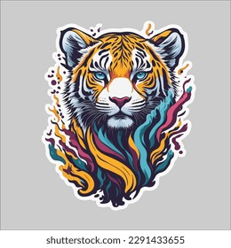Colorfull Tiger Sticker in Vector