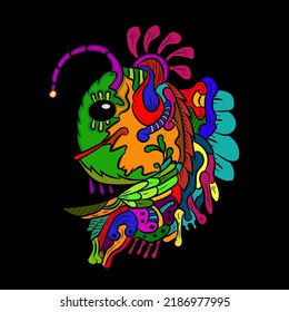 Colorfull vector anglerfish hand drawn doodle ilustration background for poster and shirt desaign