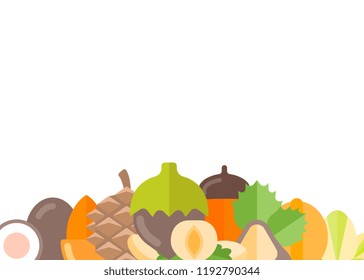 Colorfull vector banner with mixed nuts on white background. Illustration for culinary and menu.