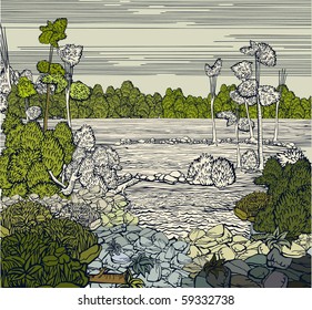 Color-full vector hand-drawn landscape