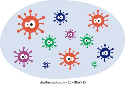colorfull viruses. vector illustration image of the cute character of the covid 19 virus, corona virus or bacteria. for logos, symbols, icons, wallpapers, backgrounds, android app or web