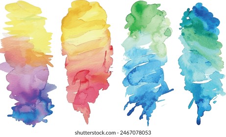 colorfull watercolor brush stroke green stripes isolated on white. Colorful painted grunge stripes set. Vector illustration.	
