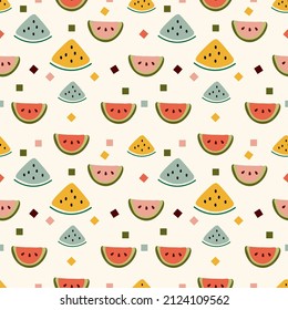 Colorfull Watermelon slices  Vector ilustration seamless patern with.Great for textile,fabric,wrapping paper,and any print.