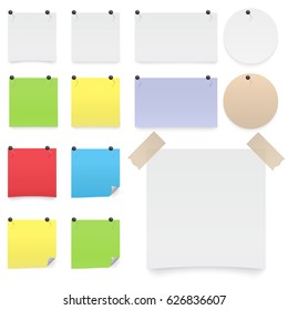 Colorfull and white stickers round and square. Blank colorful sticky notes set