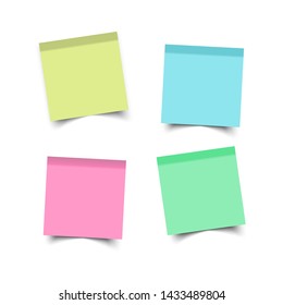 Colorfull and white stickers square. Blank colorful sticky notes set. Sticky reminder notes realistic colored paper sheets office papers with shadow.