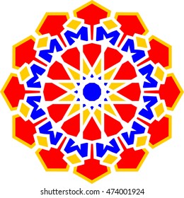 Colorfully Arabian rosette blue red yellow