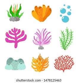 Colorfully coral reefs Illustration set