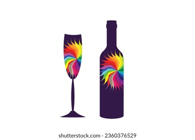 colorfully patterned wine bottles and glasses