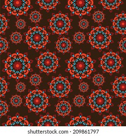 Colorfully seamless pattern with kaleidoscope flowers