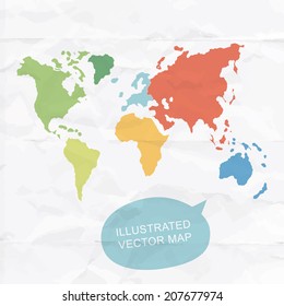 Colorfully vector hand illustrated map of World. Detailed political map.