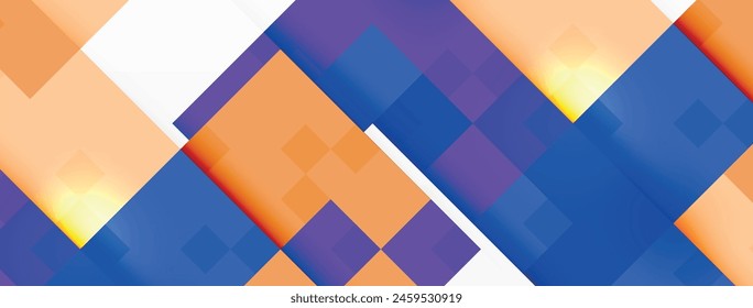 Colorfulness abounds in the purple and orange geometric pattern on a white background. Featuring rectangles, triangles, and a bold art style, this design is both vivid and eyecatching