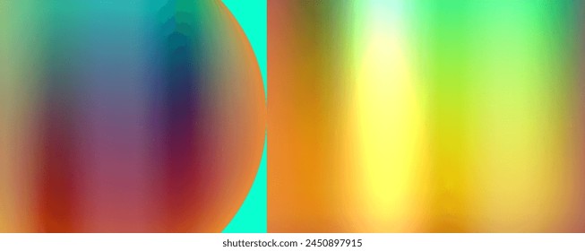 Colorfulness and art collide in this graphic design featuring tints and shades of electric blue, peach, and more on a rainbow background. A circle in the center adds a mesmerizing pattern