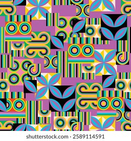 Colorfulness and symmetry create an colorful kaleidoscope seamless pattern