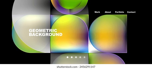 Colorfulness and technology merge in a geometric background with circles and squares on a black background. Electric blue gas surrounds an astronomical object, creating a spacelike organism