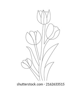 colorin page of tulip flower line drawing of black design on white background