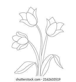 colorin page of tulip flower line drawing of black design on white background