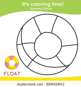 Colorin swimming float worksheet page. Educational printable coloring worksheet. Additional worksheet for kids. Vector illustration in cartoon style.