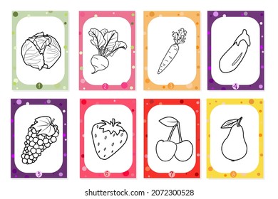 Coloring about fruits and vegetables for the youngest children. Ready-made templates for printing children's coloring pages.