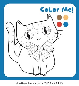 Coloring activity for children. 4th of July coloring page for kindergarten and preschool children. Coloring cute and kawaii kitten. Educational printable coloring worksheet. Vector file.