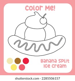 Coloring activity for children. Educational coloring worksheet. Printable coloring page or sheet outline of ice cream on white background. Practice worksheet for school and kindergarten. Vector file.
