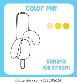 La coloración de los niños. Hoja de trabajo de coloreado educativo. Página de coloreado o contorno de hoja imprimible de helado sobre fondo blanco. Hoja de trabajo práctica para la escuela y el jardín de infancia. Archivo vector.