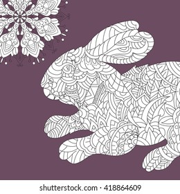 Coloring for adult anti-stress / Hare, rabbit/ zentangle style