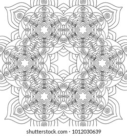 Coloring Adult Book. Black and White Pattern with Tribal Zentangle Mandala. Tribal Monochrome Pattern for Coloring Page, Textile, Paper. Vector