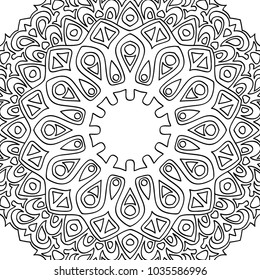Coloring Adult Book. Black and White Pattern with Tribal Zentangle Mandala. Tribal Monochrome Pattern for Coloring Page, Textile, Paper. Vector