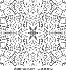 Coloring Adult Book. Black and White Pattern with Tribal Zentangle Mandala. Tribal Monochrome Pattern for Coloring Page, Textile, Paper. Vector