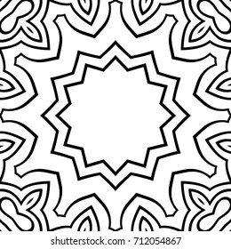 Coloring Adult Book. Black and White Seamless Pattern with Tribal Zentangle Mandala. Tribal Monochrome Pattern for Coloring Page, Textile, Paper. Vector