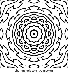 Coloring Adult Book. Black and White Seamless Pattern with Tribal Zentangle Mandala. Tribal Monochrome Pattern for Coloring Page, Textile, Paper. Vector