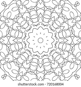 Coloring Adult Book. Black and White Seamless Pattern with Tribal Zentangle Mandala. Tribal Monochrome Pattern for Coloring Page, Textile, Paper. Vector