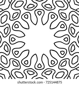 Coloring Adult Book. Black and White Seamless Pattern with Tribal Zentangle Mandala. Tribal Monochrome Pattern for Coloring Page, Textile, Paper. Vector