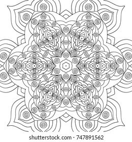 Coloring Adult Book. Black and White Pattern with Tribal Zentangle Mandala. Tribal Monochrome Pattern for Coloring Page, Textile, Paper. Vector