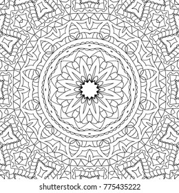 Coloring Adult Book. Black and White Pattern with Tribal Zentangle Mandala. Tribal Monochrome Pattern for Coloring Page, Textile, Paper. Vector